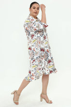 Load image into Gallery viewer, Viskose Jacquard Volants Kleid/ Tunika Volants Mädchenglück Weiß/bunt bis Größe 56/58