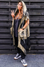 Lade das Bild in den Galerie-Viewer, Redesign Ausgefallene Weste aus Jeans mit Netzeinsätzen in Khaki/Schwarz