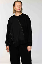 Lade das Bild in den Galerie-Viewer, Asymmetrischer Sweater mit Stoffmix Größe 42 bis 63 - Gozzip Black