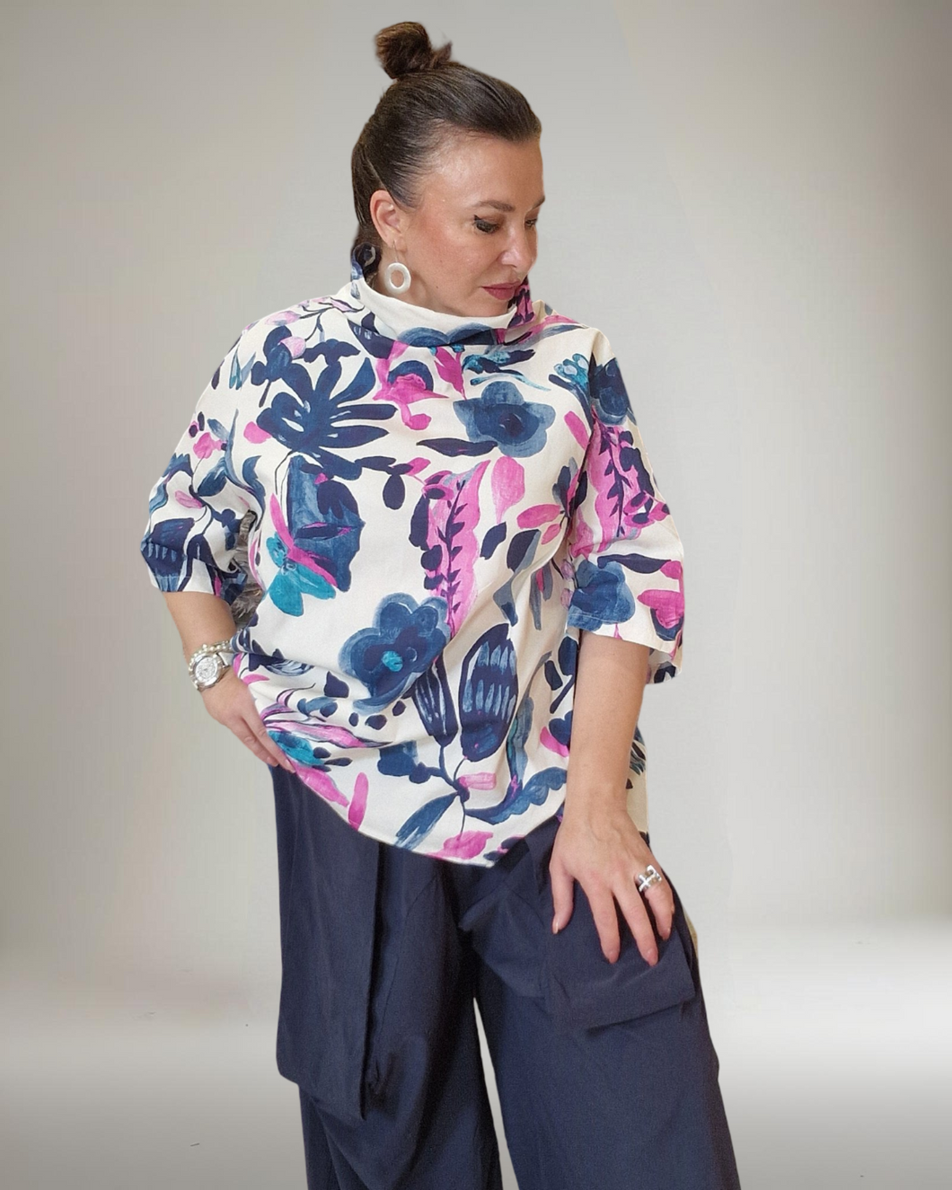 Tunika Marine-Floral Größe 40 bis 50
