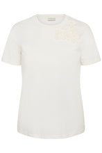 Lade das Bild in den Galerie-Viewer, Elegantes T-Shirt mit dreidimensionalen Chiffon-Blüten  in Weiss bis Gr 56
