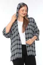Load image into Gallery viewer, Bluse/ Jacke mit Kapuze in Blau und Pink  in Karomuster bis Größe 60
