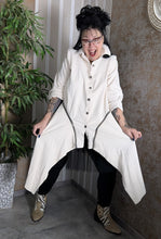 Lade das Bild in den Galerie-Viewer, 2 in 1 leichter Jeansmantel in Wollweiss, umfunktionierbar zur Jeansjacke Einheitsgröße 42 bis 58
