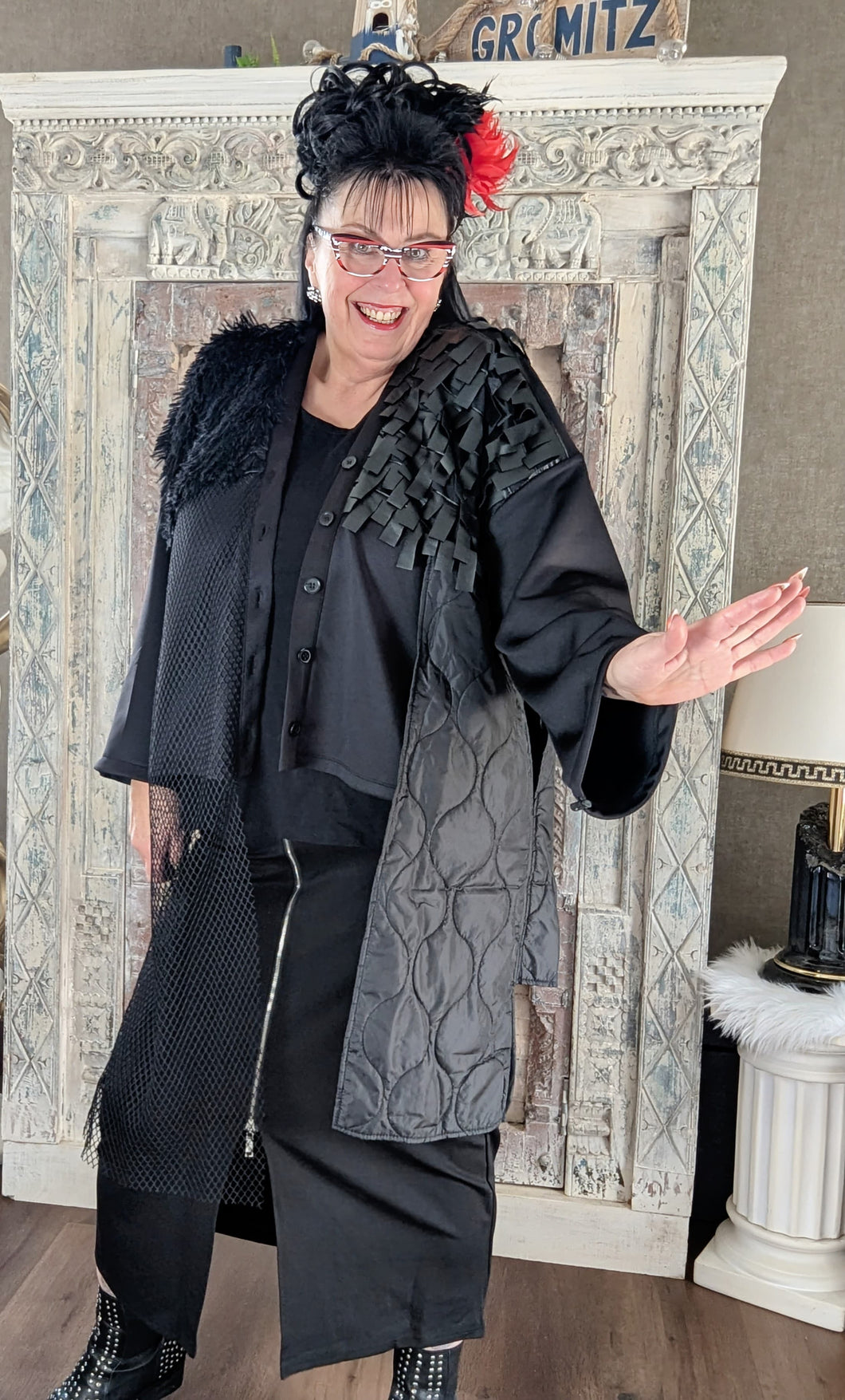 H4 Cardigan Jacke in Muster-, und Stoffmix bis Größe 56/58