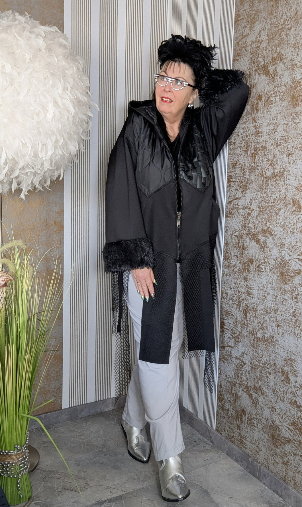 H4 Jacke mit Reißverschluss in Stoff,- und Mustermix bis Größe 54