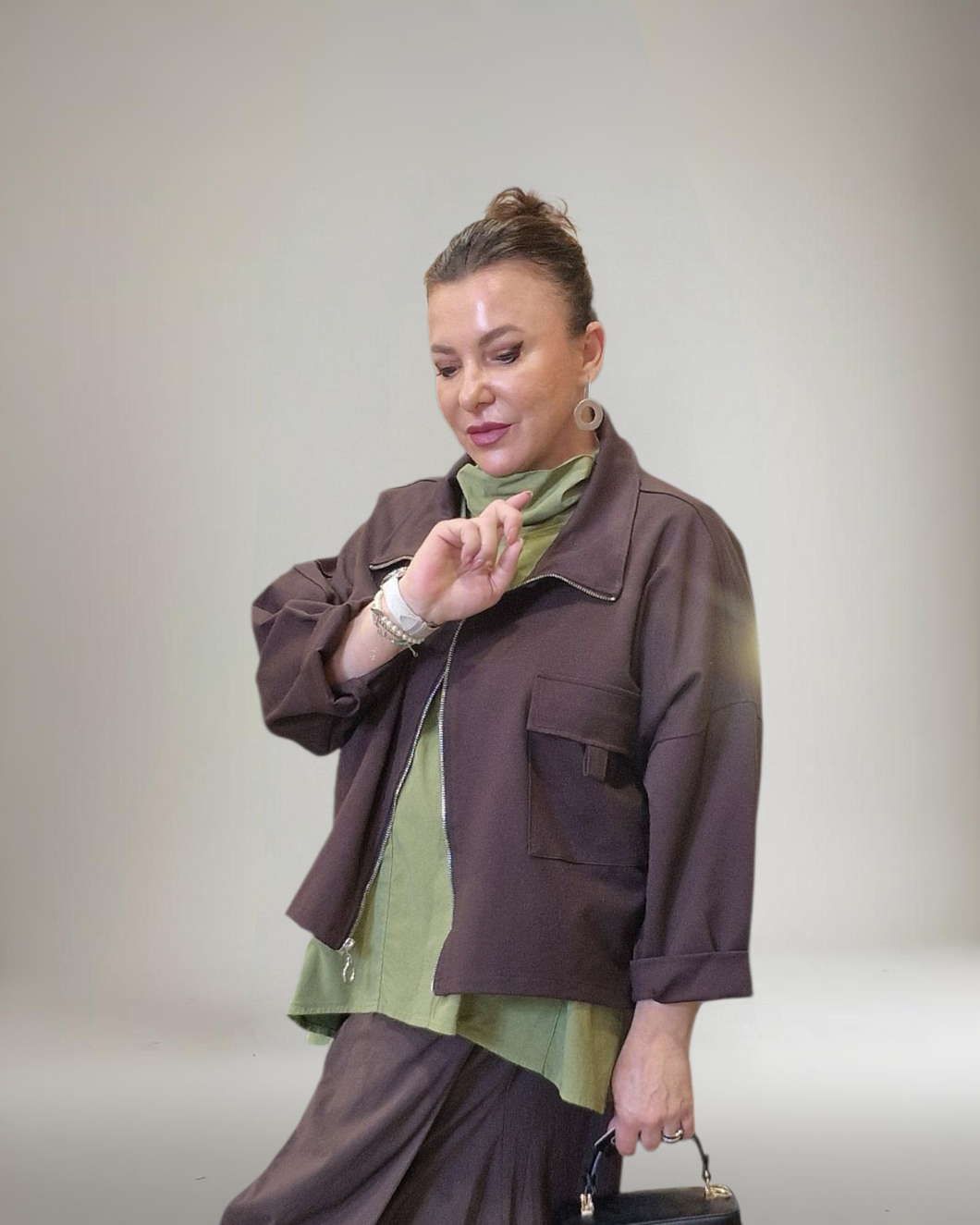Sweat Kurzjacke in Schoko Gr 40 bis 52/54