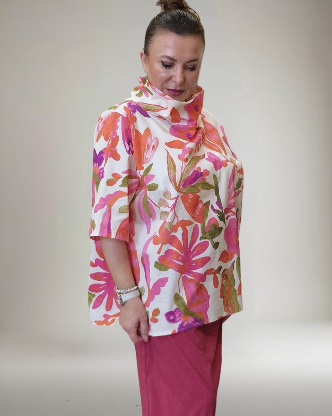 Tunika Pink-Floral Größe 40 bis 50