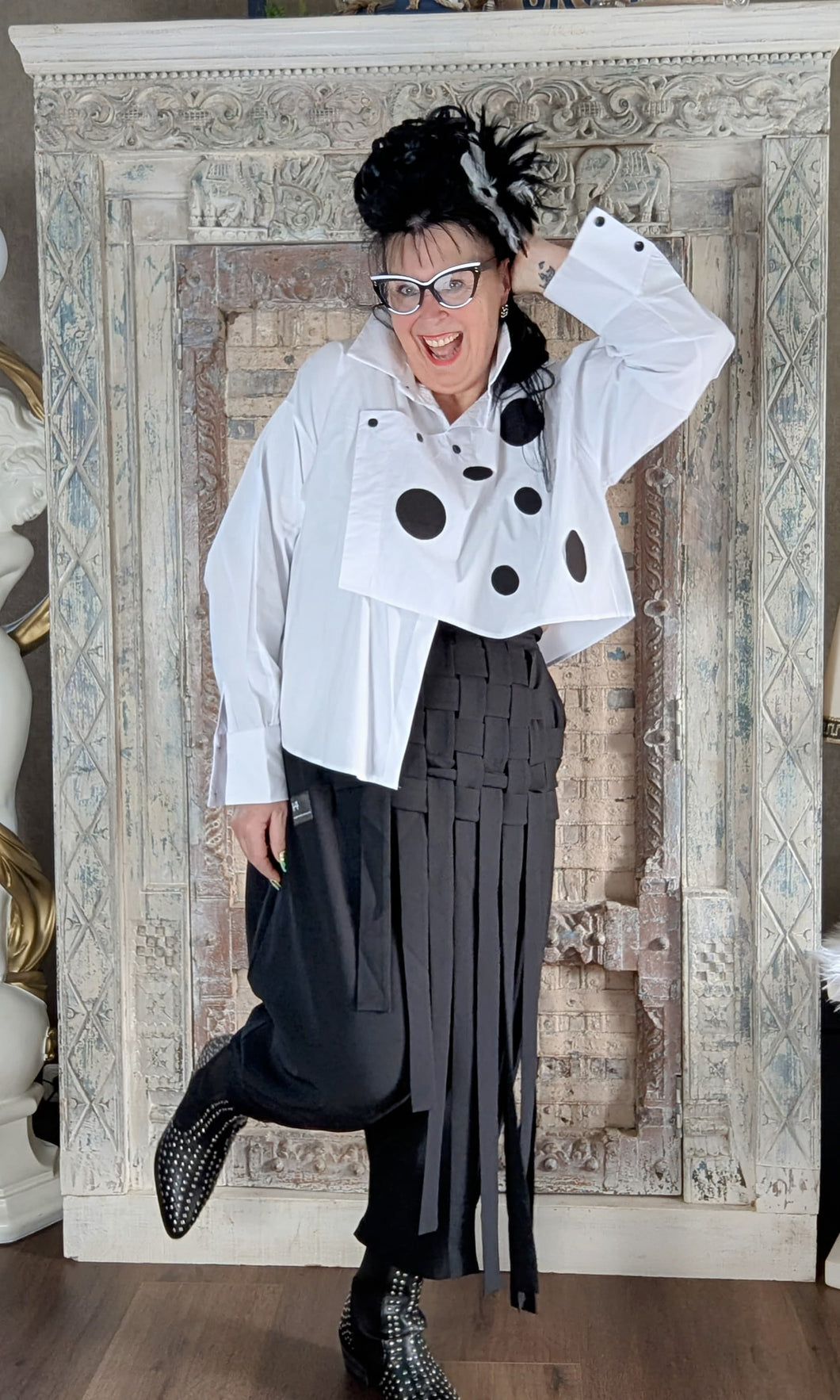 H4 Oversize Kurz Bluse mit Punkten bis Größe 62