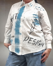 Load image into Gallery viewer, Redesign Bluse mit Strass in Weiss Blau Größe 38 bis 54
