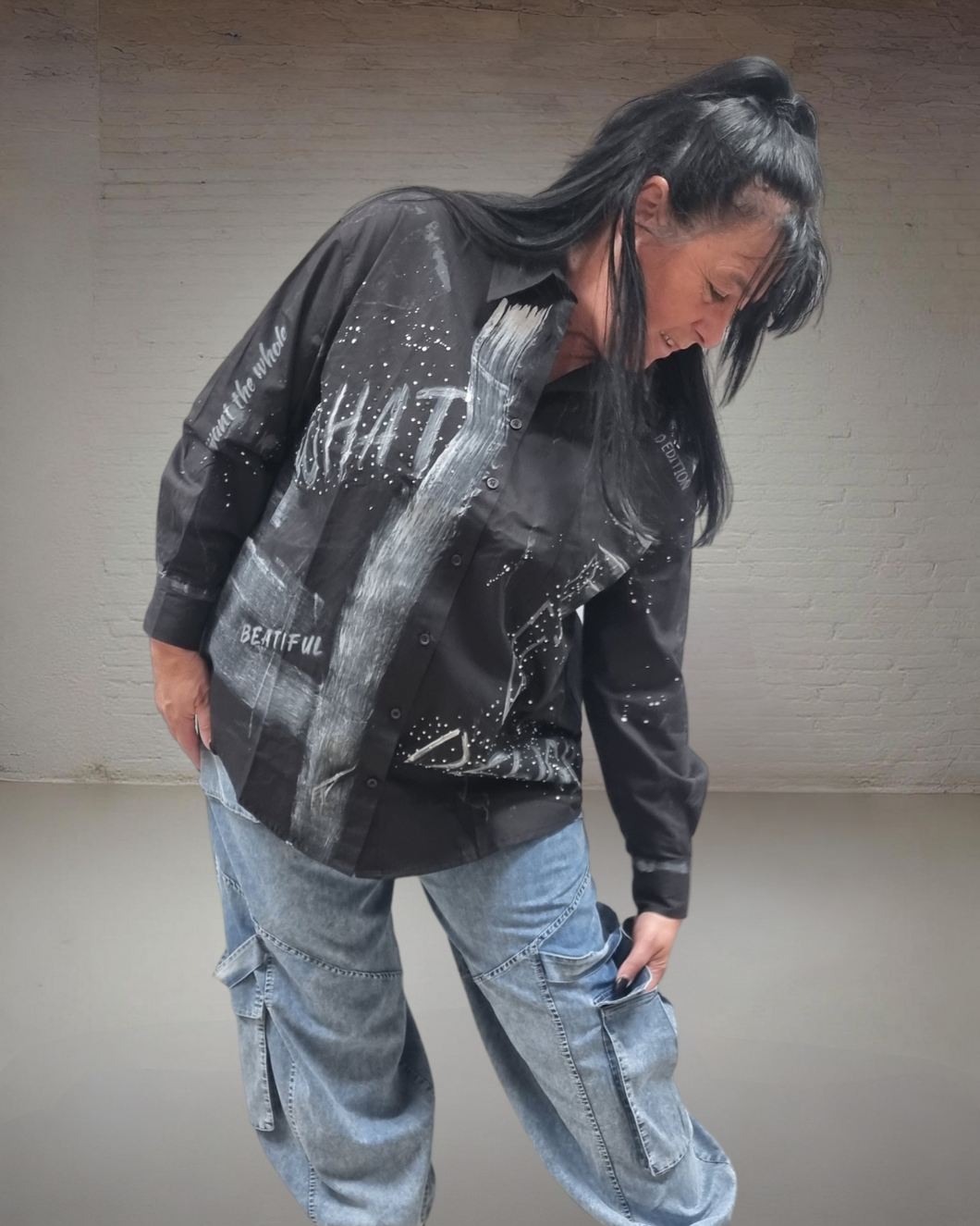 Redesign Bluse mit Strass in Schwarz Blau Größe 38 bis 54