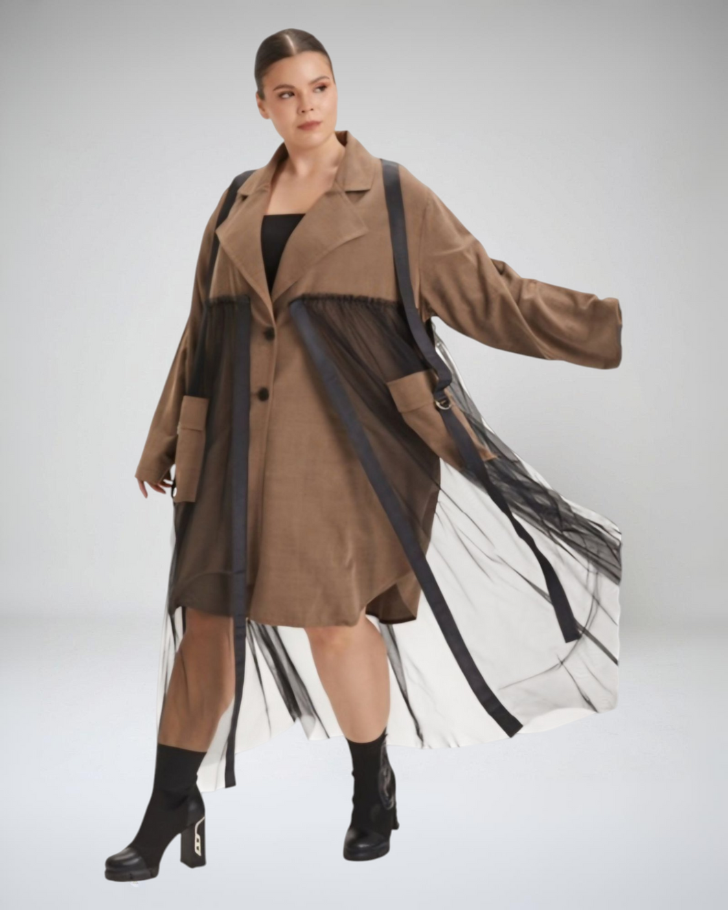 H4 Frühling/ Sommer Trenchcoat mit Tüll Größe 40 bis 56