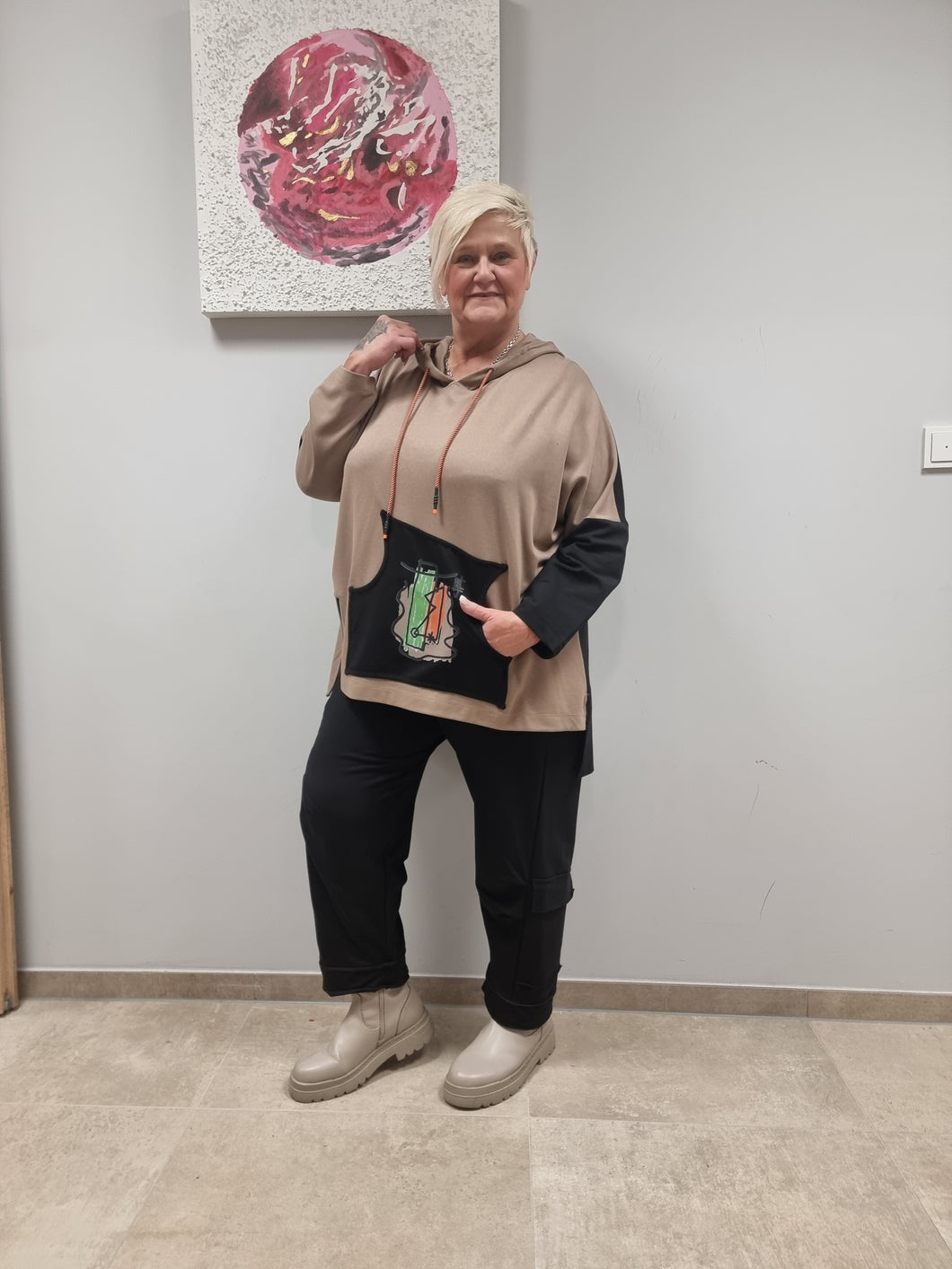CN-G Zweiteiler aus Sweat mit Kapuzenpullover und Jogpant Hose in 2 Farben bis Gr 56