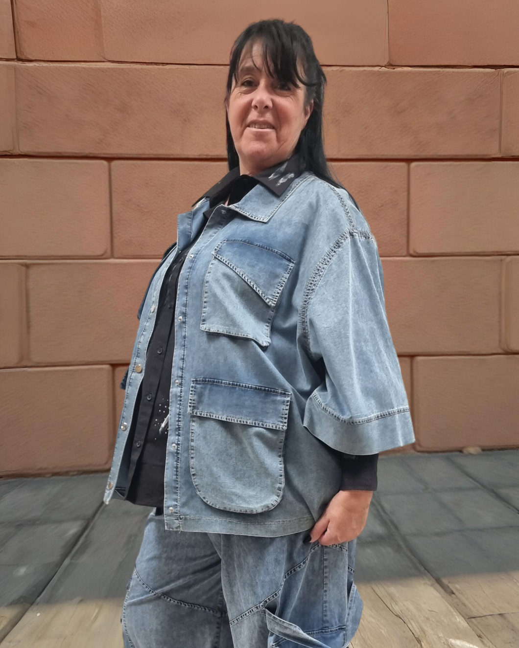 Maxlive Jeansjacke Stone Washed Oversize Style Größe 40 bis 60
