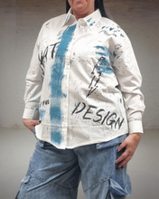 Load image into Gallery viewer, Redesign Bluse mit Strass in Weiss Blau Größe 38 bis 54
