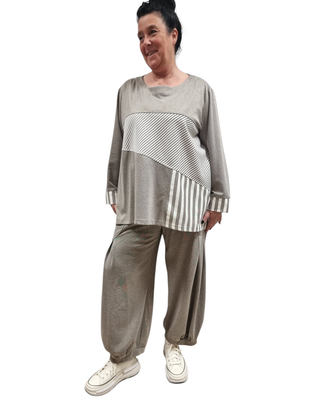 Tunika in Taupe mit Mustermix Größe 44 bis 60